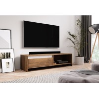 Meuble TV design LISSE 140 cm, 1 porte et 1 niche, coloris chêne foncé.