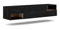 Meuble TV design suspendu NOAH 140 cm. 2 portes et 2 tiroirs. Coloris noir et chêne
