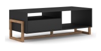 Table basse design GEILO 1 tiroir et 2 niches, coloris hêtre et noir mat