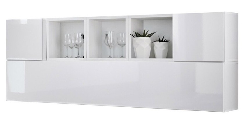 Composition de meubles murales CUBES 5 design coloris blanc et blanc brillant. Meuble de salon suspendu