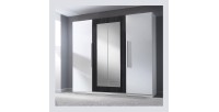 Chambre complète Irina coloris blanc et gris anthracite : Lit 180x200 cm + armoire + commode + chevets.