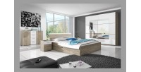 Chambre à coucher EOS : Armoire, Lit 180x200, commode, chevets. Couleur chêne clair et blanc