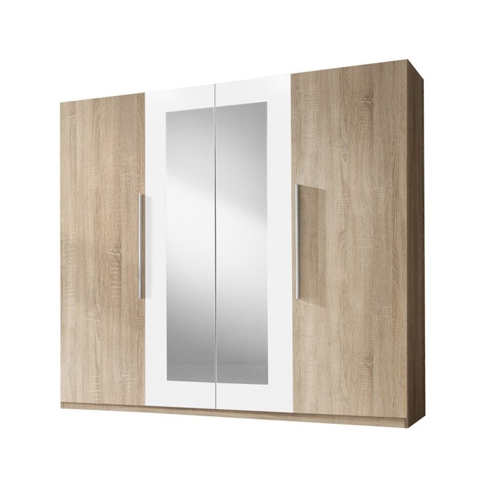 Armoire 4 portes avec miroirs couleur chêne et blanc - IRINA