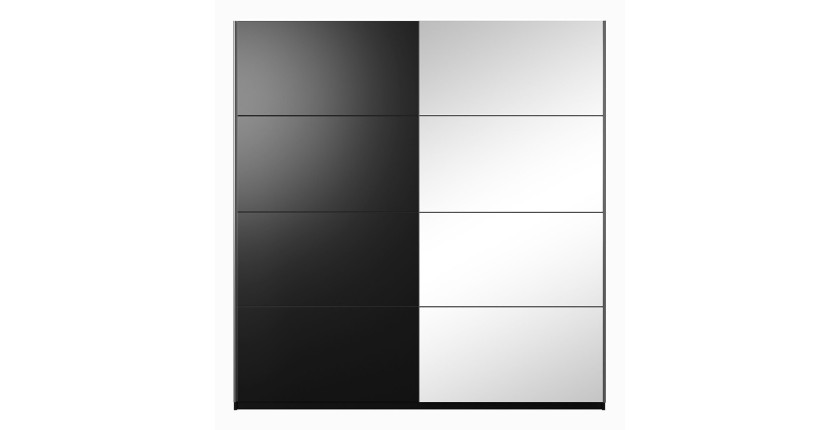 Armoire design 2 mètres. 2 portes avec miroirs modulables. Couleur noir mat. Collection EOS