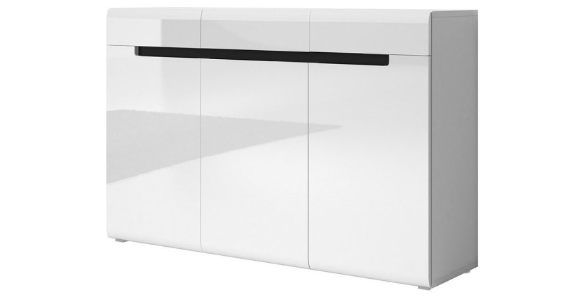 Commode design LUCIA, 3 portes et 3 tiroirs. Coloris blanc brillant et noir