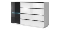 Buffet, bahut, enfilade TONGA 4 tiroirs, une porte. Look ultra design. Finition brillante. LEDS incluses