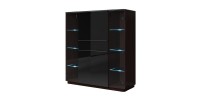 Buffet haut TONGA quatre portes et un tiroirs. Couleur Wengé. LED incluses. Style design.