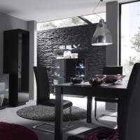 Buffet haut TONGA quatre portes et un tiroirs. Couleur Wengé. LED incluses. Style design.