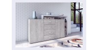 Buffet avec étagère intégrée collection BERGAME 180cm. Coloris Gris et blanc. Style design