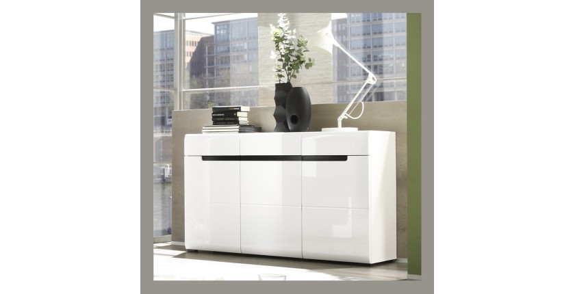 Ensemble complet meubles de salon LUCIA 6 éléments blanc et noir brillant.