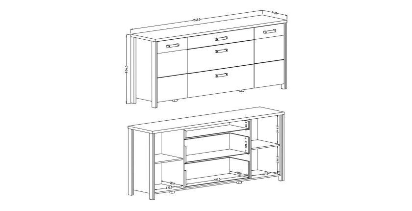 Buffet 200cm collection WINDSOR . Coloris chêne foncé et gris anthracite.