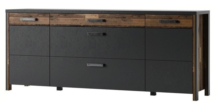 Buffet 200cm collection WINDSOR . Coloris gris anthracite et chêne foncé.