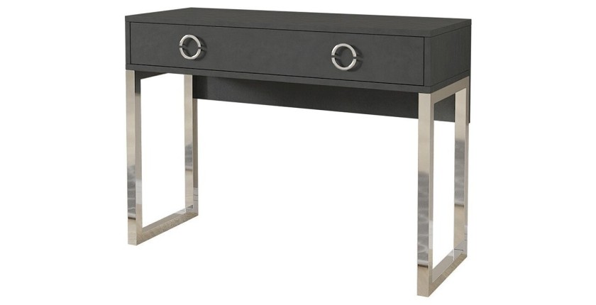 Bureau console avec 2 tiroirs collection MELTON coloris gris, pieds en fer chromés.