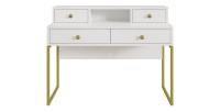 Bureau console avec 4 tiroirs collection DOUGLAS coloris blanc et doré