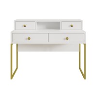 Bureau console avec 4 tiroirs collection DOUGLAS coloris blanc et doré