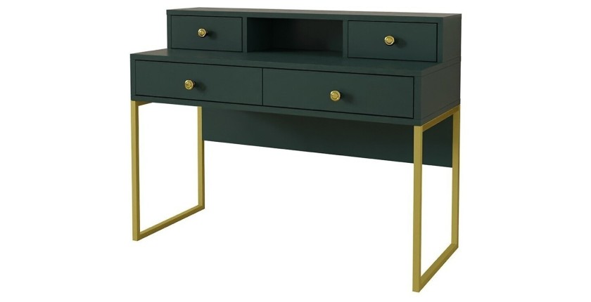 Bureau console avec 4 tiroirs collection DOUGLAS coloris vert et doré