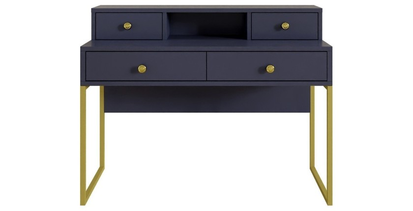 Bureau console avec 4 tiroirs collection DOUGLAS coloris bleu et doré
