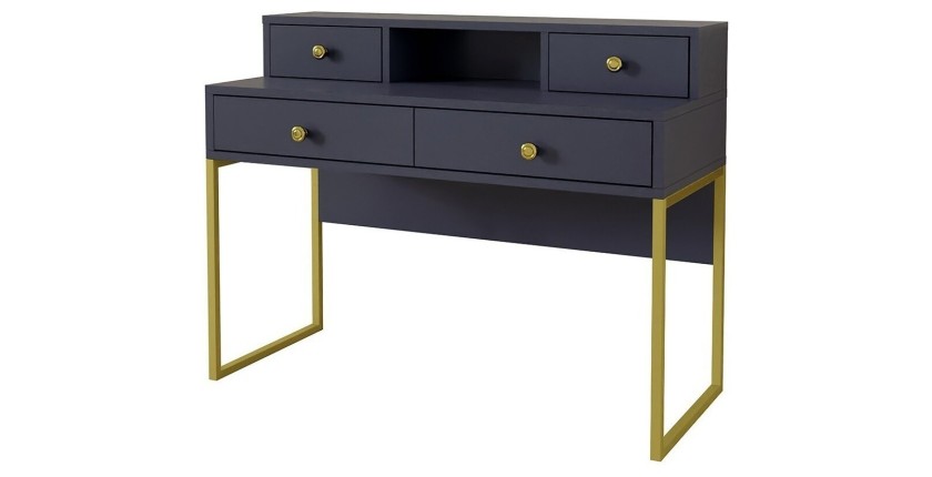 Ensemble de 2 meubles de bureau. Console et étagère collection DOUGLAS coloris bleu et doré