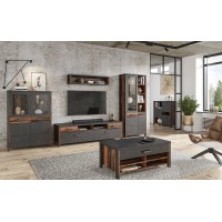 Meuble TV 190cm collection WINDSOR. Coloris gris anthracite et chêne foncé.