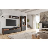 Meuble TV 190cm collection WINDSOR. Coloris gris anthracite et chêne foncé.