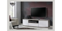 Meuble TV 150cm Collection NOUK. Couleur blanc. 2 portes, 1 tiroir et 1 niche.