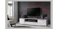 Meuble TV XL 190cm Collection NOUK. Couleur blanc. 2 portes, 1 tiroir et 1 niche.