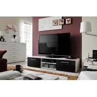 Meuble TV design collection BONOO 180 cm. Coloris blanc et noir.