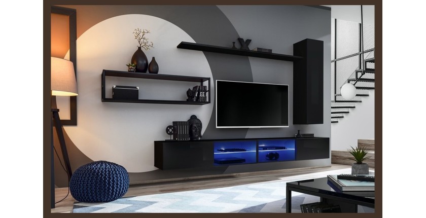Ensemble meubles de salon style industriel SWITCH M4. Coloris noir.
