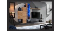 Ensemble meubles de salon style industriel SWITCH M8. Coloris chêne.