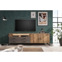 Meuble TV 200cm style industriel avec LED intégrées. Collection ZOLA. Coloris épicéa et gris