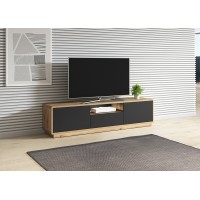 Meuble TV 180cm collection VILLA. Couleur chêne et noir mat. LED intégrée