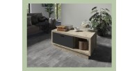Table basse design collection CORK avec tiroir et niche. Aspect bois et gris.