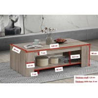 Table basse style rustique 120x90 collection VERMONT effet chêne
