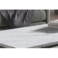 Table basse collection OREGON. Meuble style industriel effet marbre blanc.