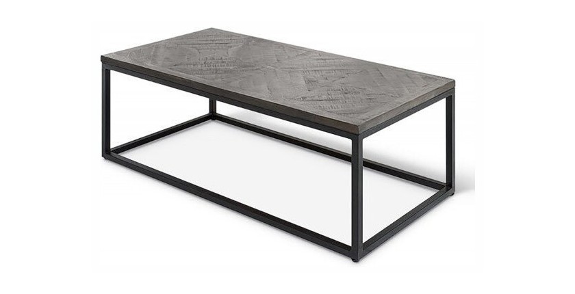 Table basse rectangulaire MADERE en bois massif et finition grise - 120x60. Meuble style industriel