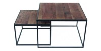 Table basse gigogne carrée en bois massif collection QUEEN. Meuble style industriel