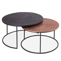 Table basse gigogne ronde en métal bicolore collection LIVOS. Meuble style industriel