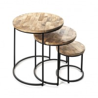 Table d'appoint gigogne ronde en bois massif collection OIKOS. Meuble style industriel