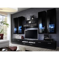 Composition de meubles TV  design collection LORA. Coloris noir mat et noir brillant