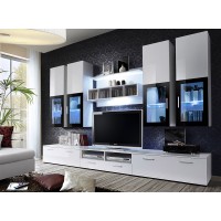 Composition de meubles TV  design collection LORA. Coloris blanc mat et blanc brillant.