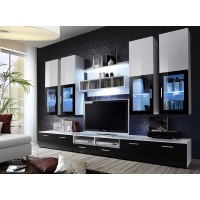 Composition de meubles TV  design collection LORA. Coloris blanc et noir.