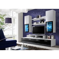 Meuble TV Mural 200cm Design. Collection MINI coloris blanc et noir