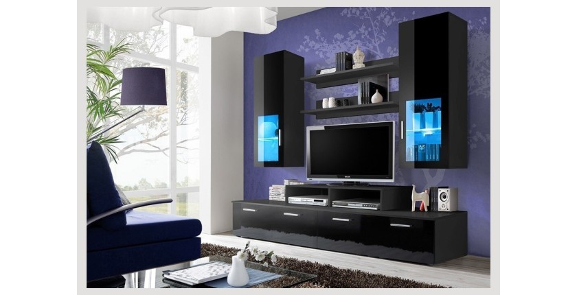 Meuble TV Mural 200cm Design. Collection MINI coloris noir.