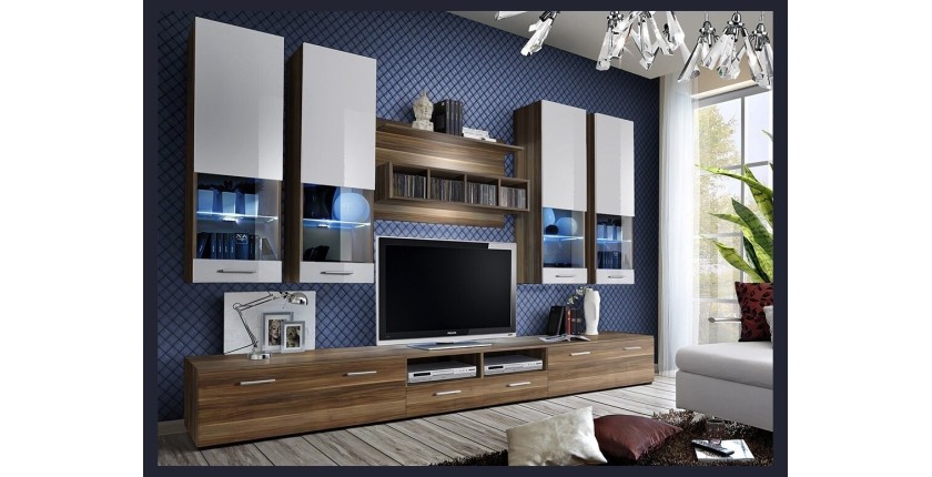 Composition de meubles TV design collection SAGA. Coloris noyer et blanc