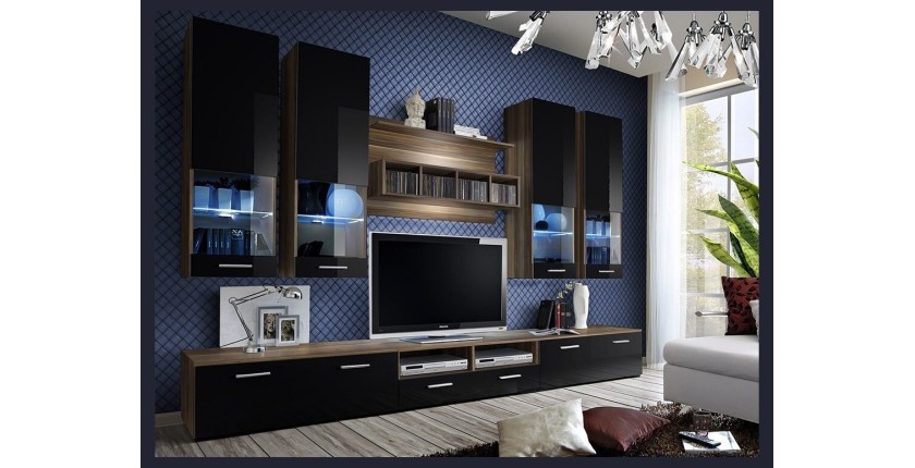 Composition de meubles TV design collection SAGA. Coloris noyer et noir
