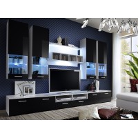 Composition de meubles TV design collection SAGA. Coloris blanc et noir