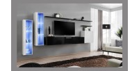Ensemble meuble salon mural SWITCH XI design, coloris blanc et noir brillant