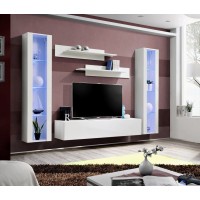 Meuble TV FLY C4 design, coloris noir et blanc brillant. Meuble suspendu moderne et tendance pour votre salon.