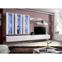 Meuble TV FLY E3 design, coloris blanc brillant. Meuble suspendu moderne et tendance pour votre salon.