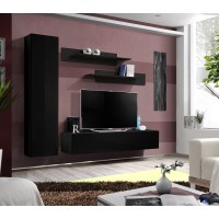 Meuble TV FLY G1 design, coloris noir brillant. Meuble suspendu moderne et tendance pour votre salon.